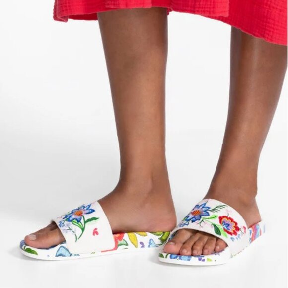 NWT Johnny Was Biya JWLA Embroidered Rumba Slide Slide Pool Sandals Slip Ons 10 - Picture 1 of 7